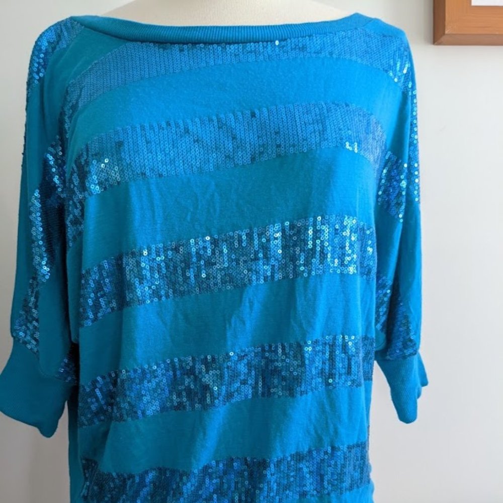 Love Rocks Women Blouse with Blue sequence Size L